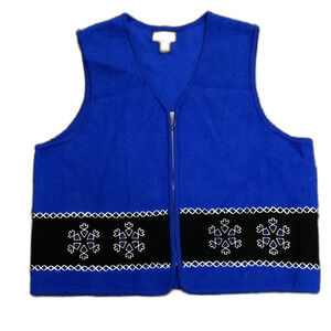 Requirements Royal Blue Boiled Wool Snowflake Christmas Full Zip Vest Size 2X